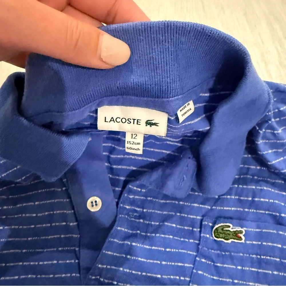 Boys Lacoste Polo‎ Short Sleeve Shirt Blue White Stripe Size 12